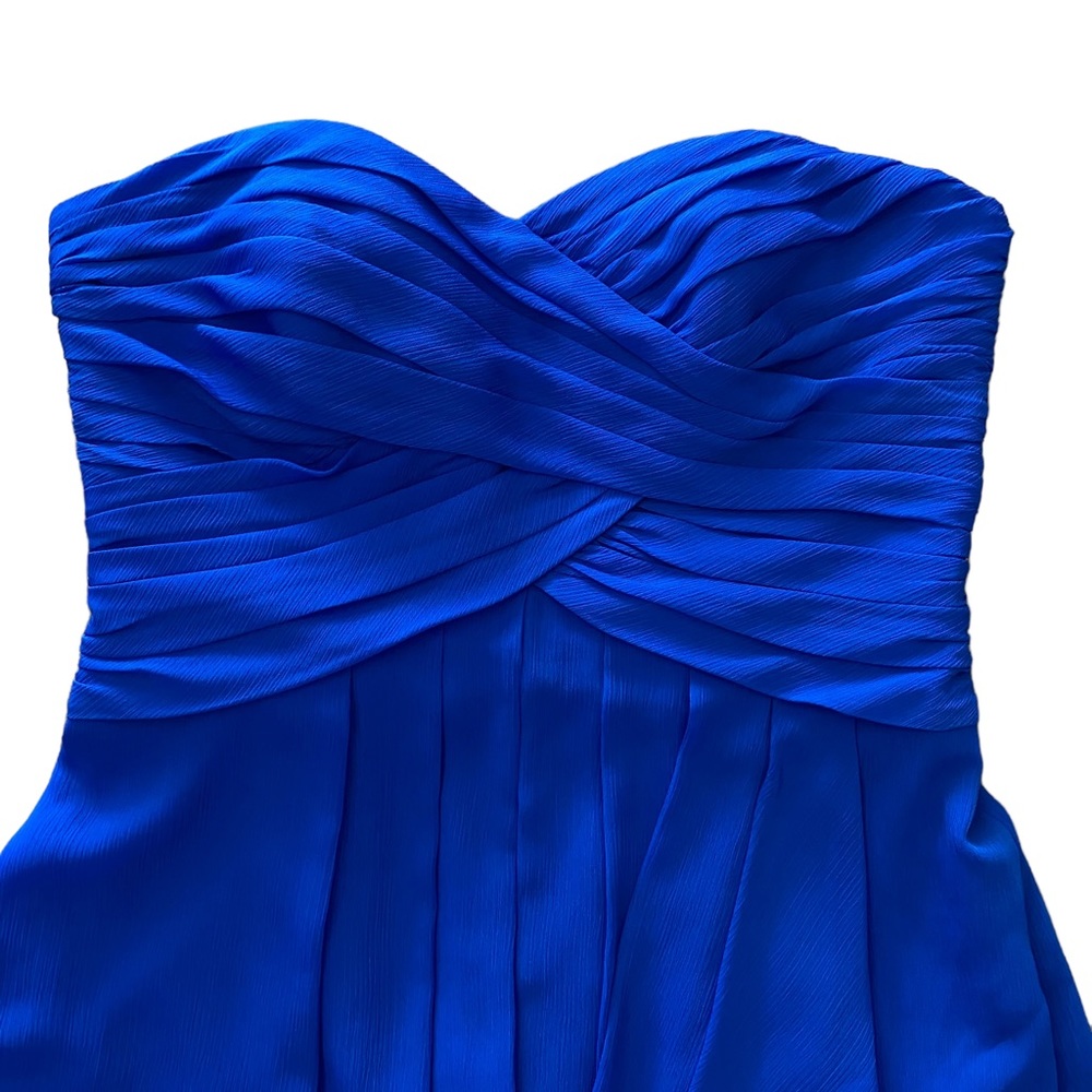 DAVID'S BRIDAL Royal Blue Short Crinkle Chiffon Dress with Front Cascade 10 - Picture 4 of 14